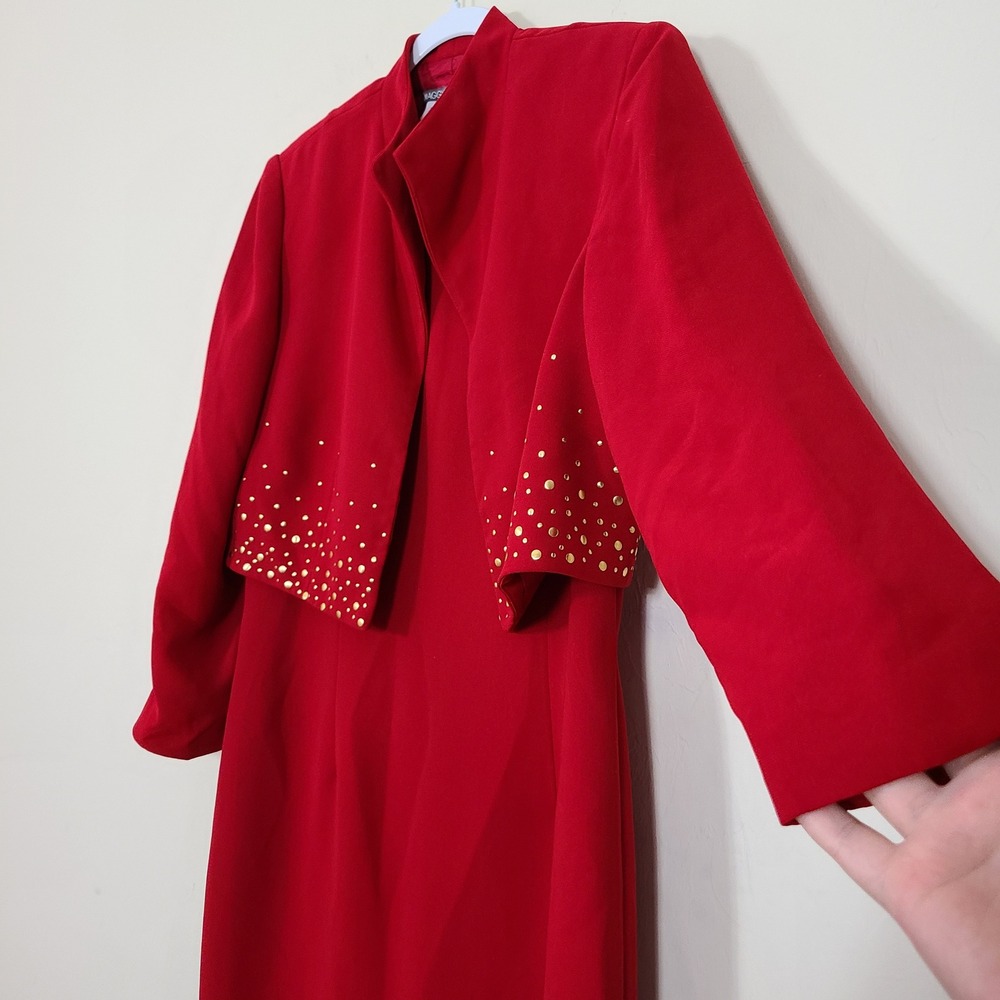 Vintage Red Gold Womens 12 Dress Suit Holiday Festive Romantic Studded Office - Picture 2 of 11